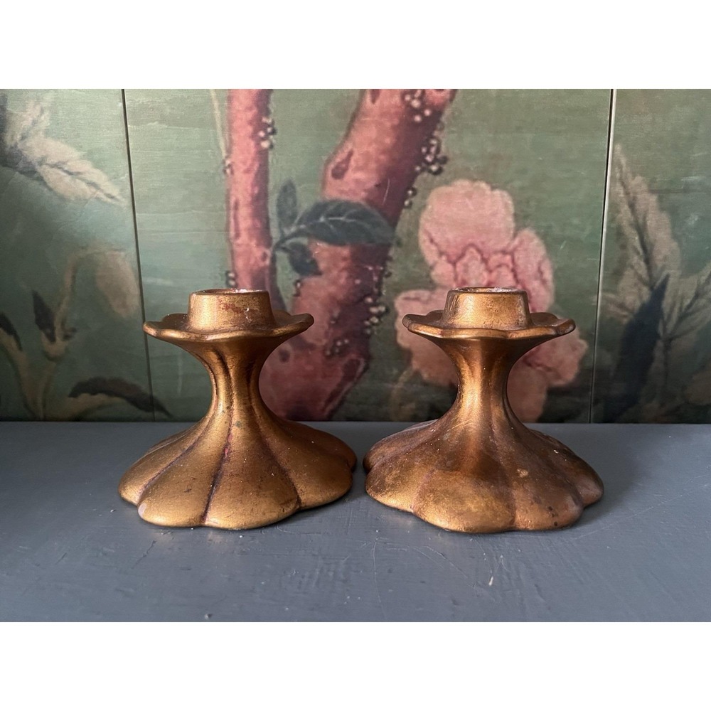Vintage Anthony Freeman McFarlin Candle Holders Gold Drip Glaze MCM Pair